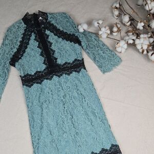 L'ATISTE Teal and Black Lace Long Sleeve Dress